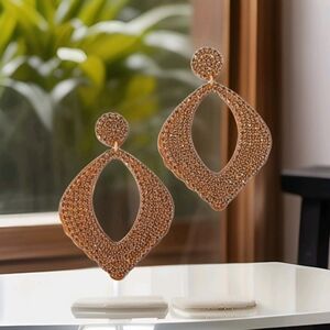 NWT Chicos Shimmery Moroccan Gold Drop Hoop Earrings